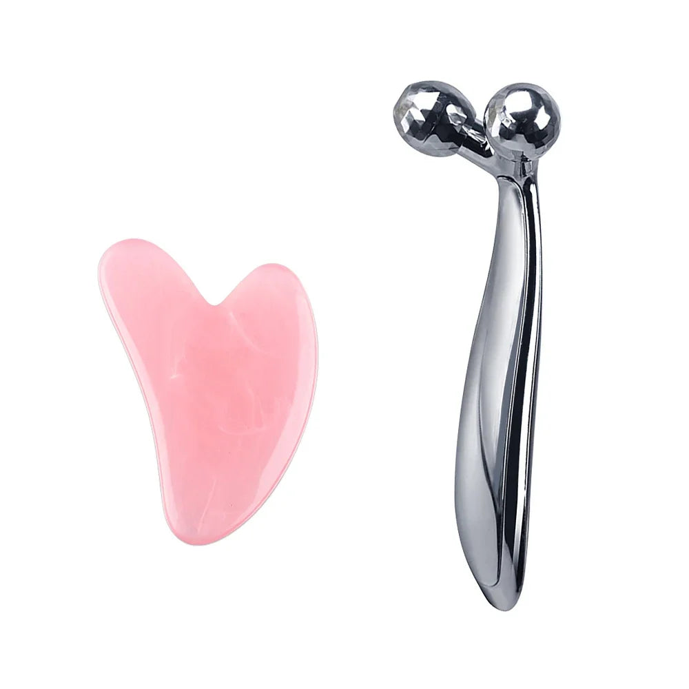 Y-Shape 3D Roller Face & Neck Massager with Guasha Scraper