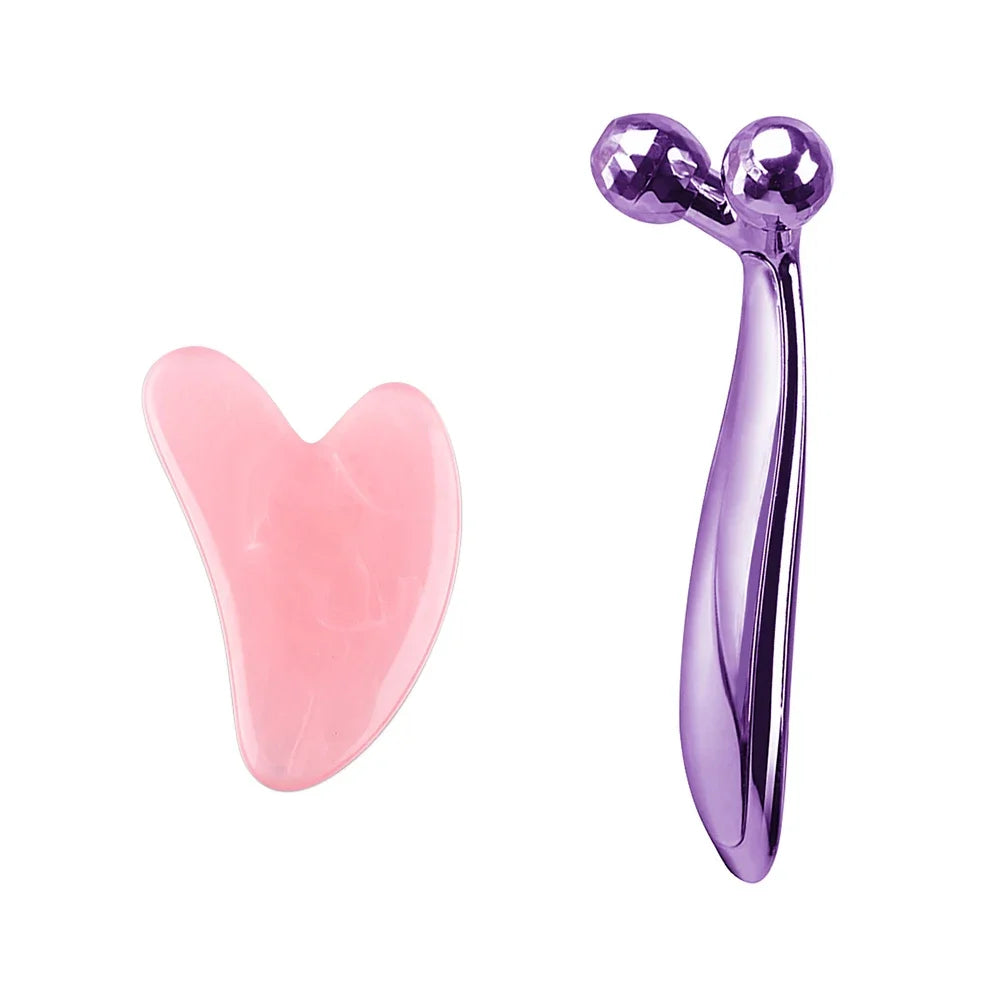 Y-Shape 3D Roller Face & Neck Massager with Guasha Scraper