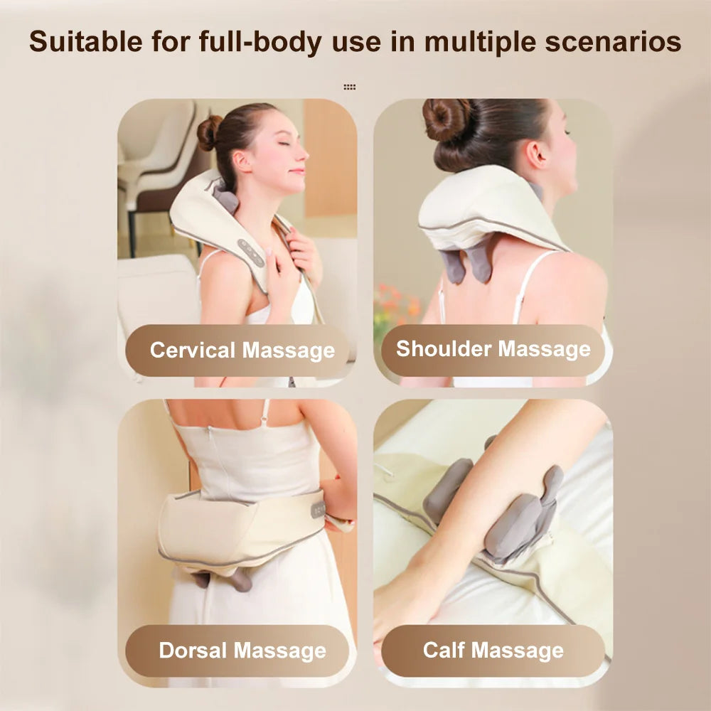 3D Heated Neck & Shoulder Massager Pillow Deep Kneading Pain & Muscle Relaxation