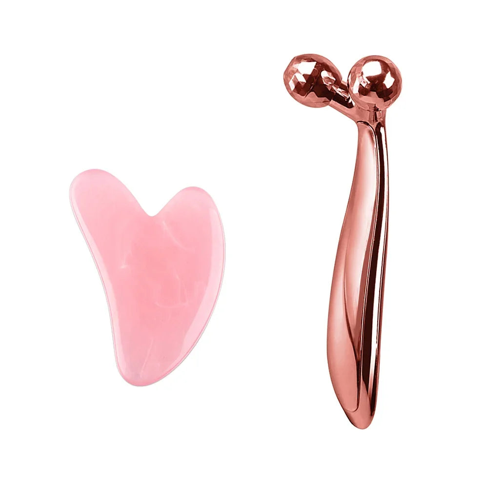 Y-Shape 3D Roller Face & Neck Massager with Guasha Scraper