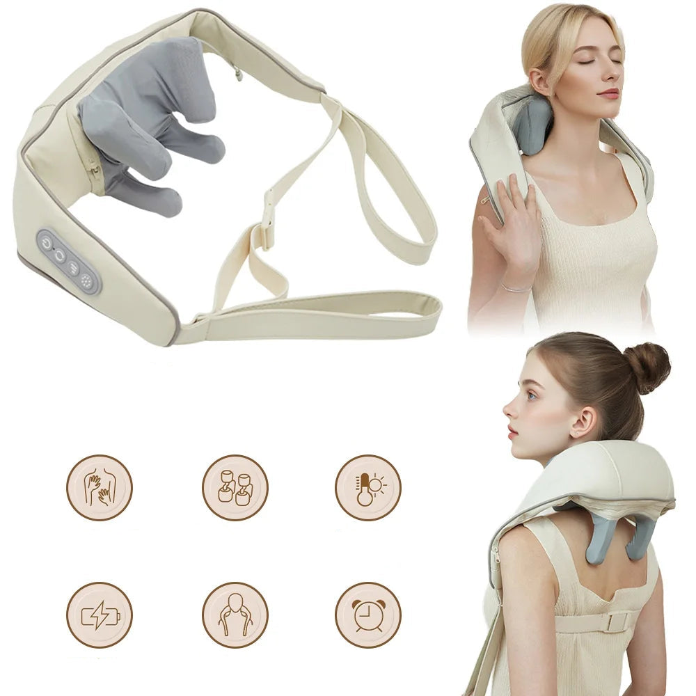 3D Heated Neck & Shoulder Massager Pillow Deep Kneading Pain & Muscle Relaxation